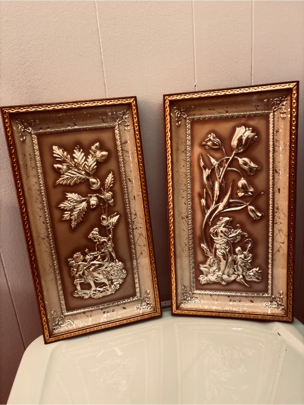 Vintage Gold Relief Floral Wall Plaques - Set of 2